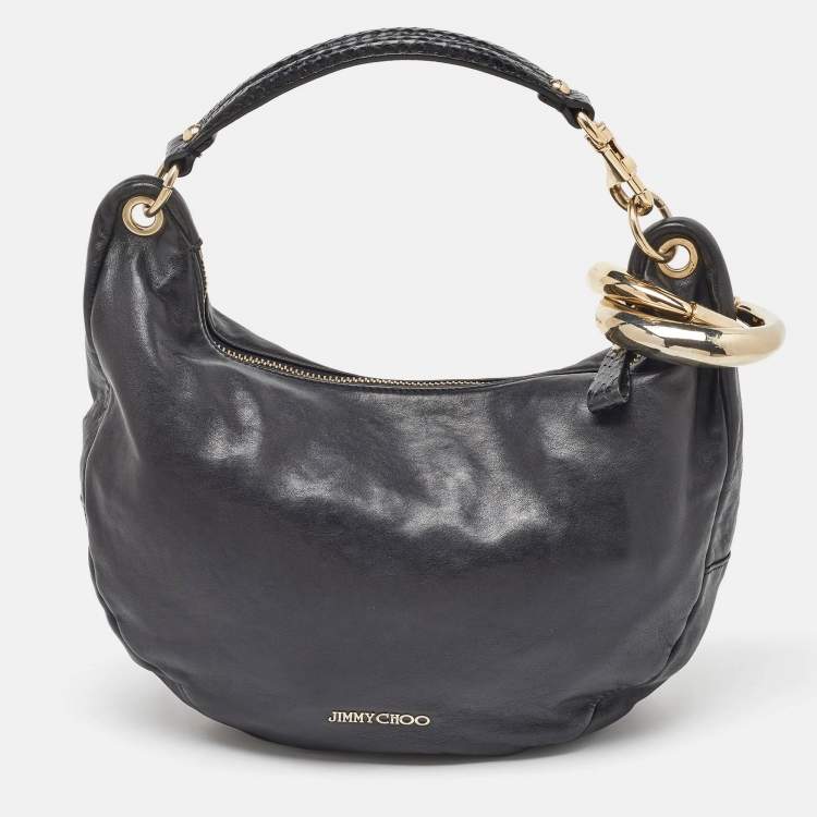 Pre Owned Jimmy Choo Black Leather and Python Small Solar Hobo