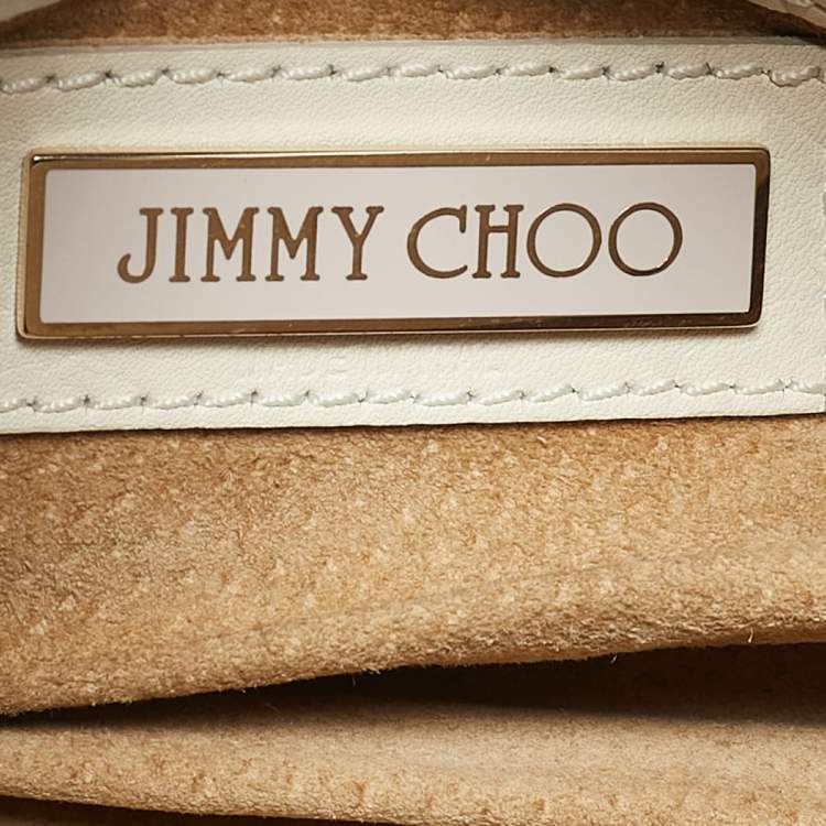 Pre Owned Jimmy Choo White/Beige Leather and Raffia Tulita Shoulder Bag