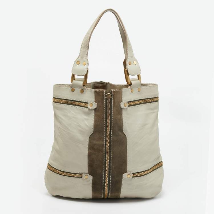 Pre Owned Jimmy Choo Two Tone Grey Leather and Suede Large Mona Tote