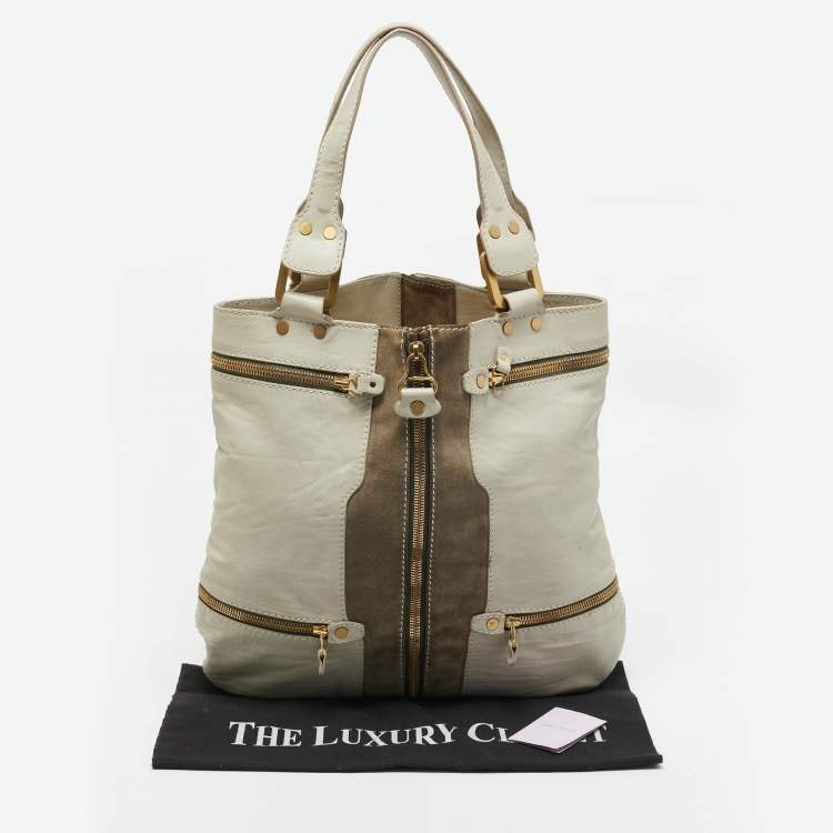 Pre Owned Jimmy Choo Two Tone Grey Leather and Suede Large Mona Tote