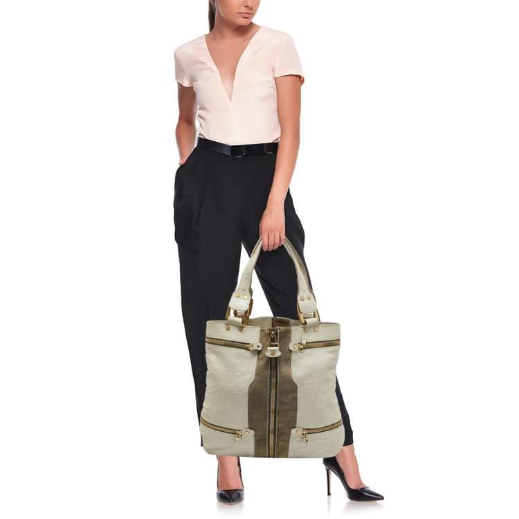 Pre Owned Jimmy Choo Two Tone Grey Leather and Suede Large Mona Tote