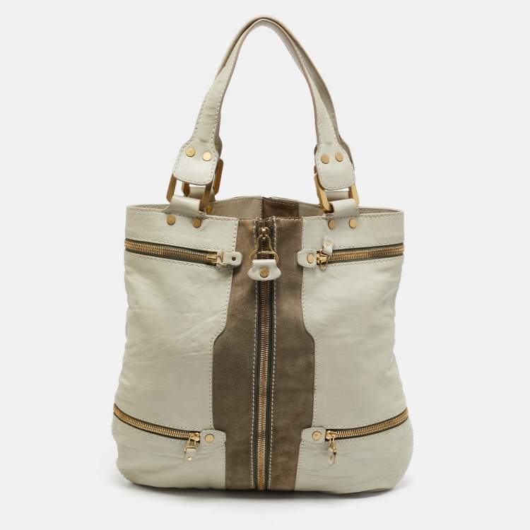 Pre Owned Jimmy Choo Two Tone Grey Leather and Suede Large Mona Tote