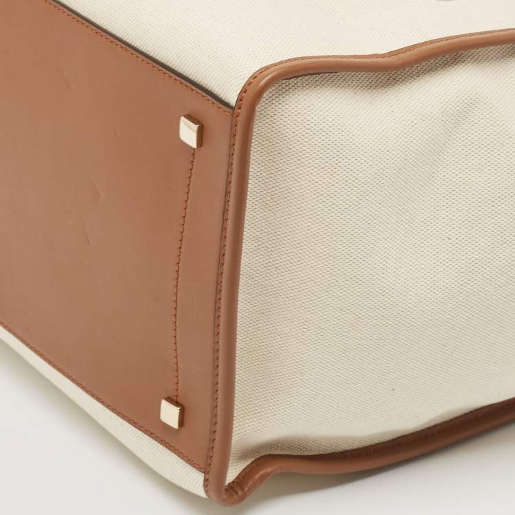Pre Owned Jimmy Choo Beige/Brown Canvas and Leather Varenne Tote