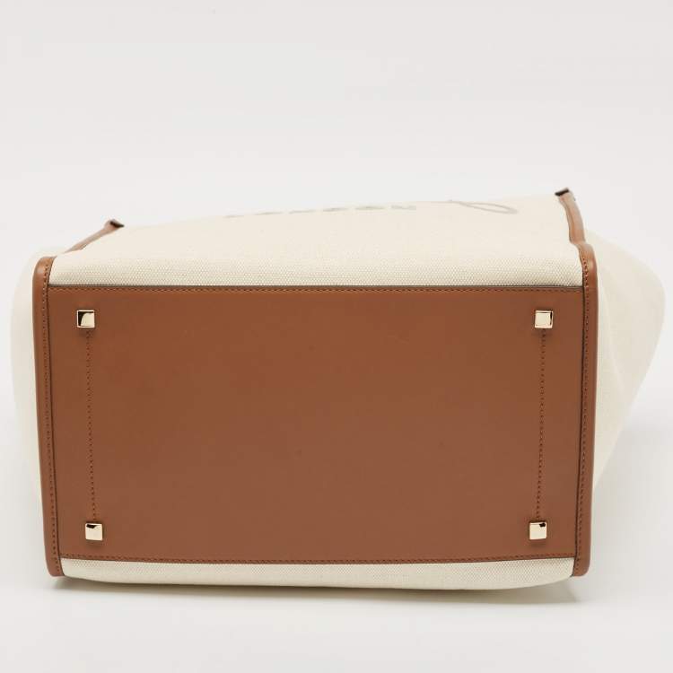 Pre Owned Jimmy Choo Beige/Brown Canvas and Leather Varenne Tote