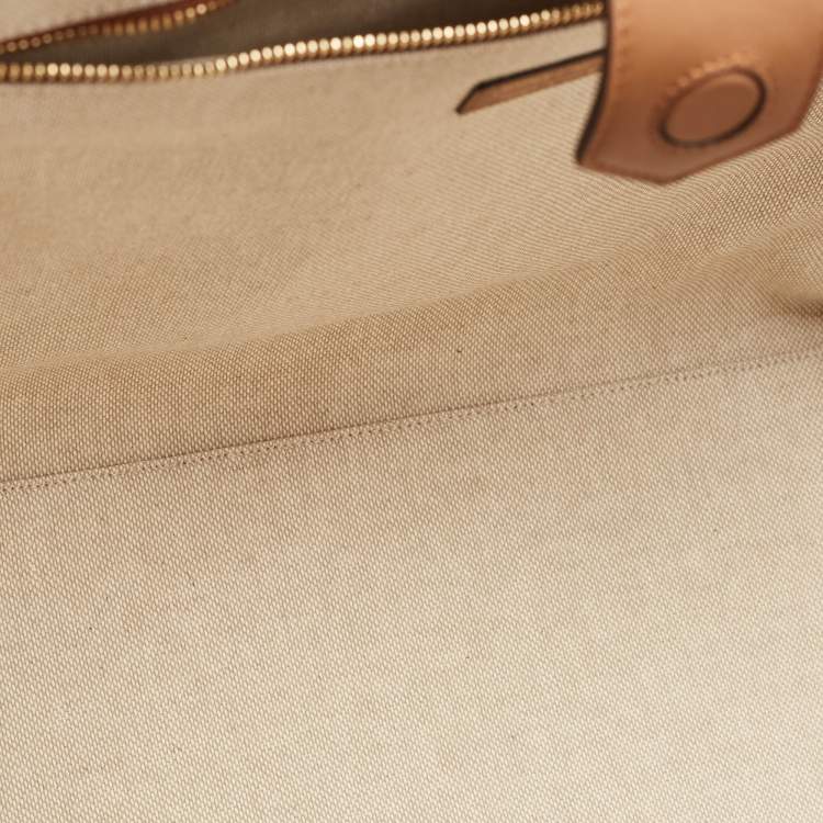 Pre Owned Jimmy Choo Beige/Brown Canvas and Leather Varenne Tote
