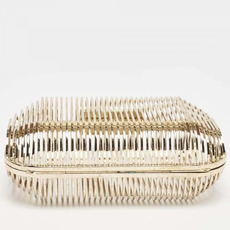 Pre Owned Jimmy Choo Gold Metal Cage Clutch