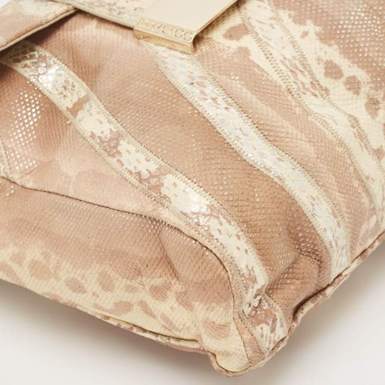 Pre Owned Jimmy Choo Beige/Cream Lizard and Snakeskin Carolina Chain Shoulder Bag