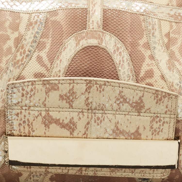 Pre Owned Jimmy Choo Beige/Cream Lizard and Snakeskin Carolina Chain Shoulder Bag