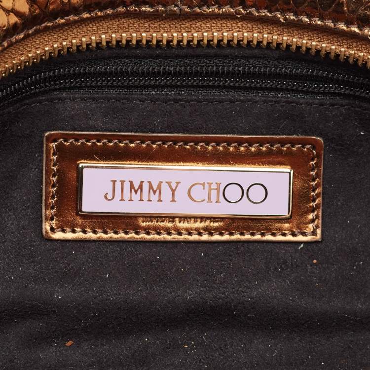 Pre Owned Jimmy Choo Bronze Python Tulita Wristlet Clutch