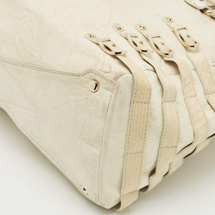 Pre Owned Jimmy Choo Off White Leather and Snakeskin Trim Bree Bag