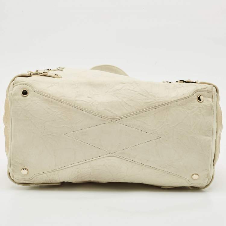 Pre Owned Jimmy Choo Off White Leather and Snakeskin Trim Bree Bag