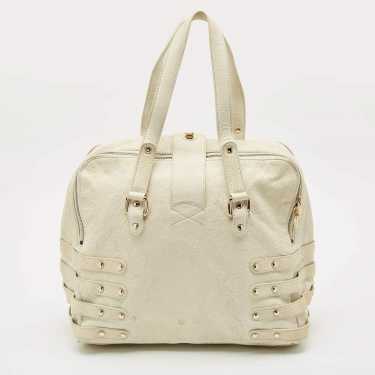 Pre Owned Jimmy Choo Off White Leather and Snakeskin Trim Bree Bag