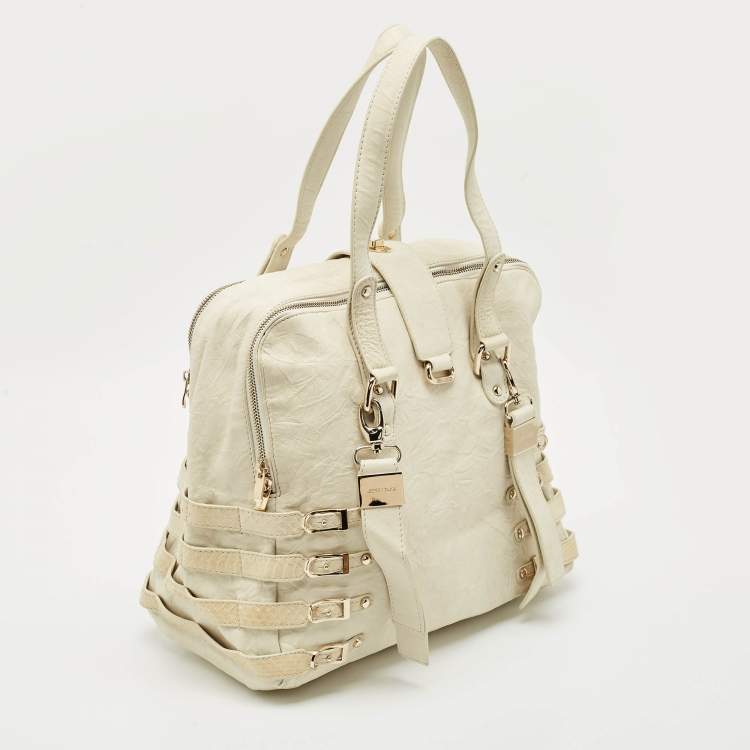 Pre Owned Jimmy Choo Off White Leather and Snakeskin Trim Bree Bag