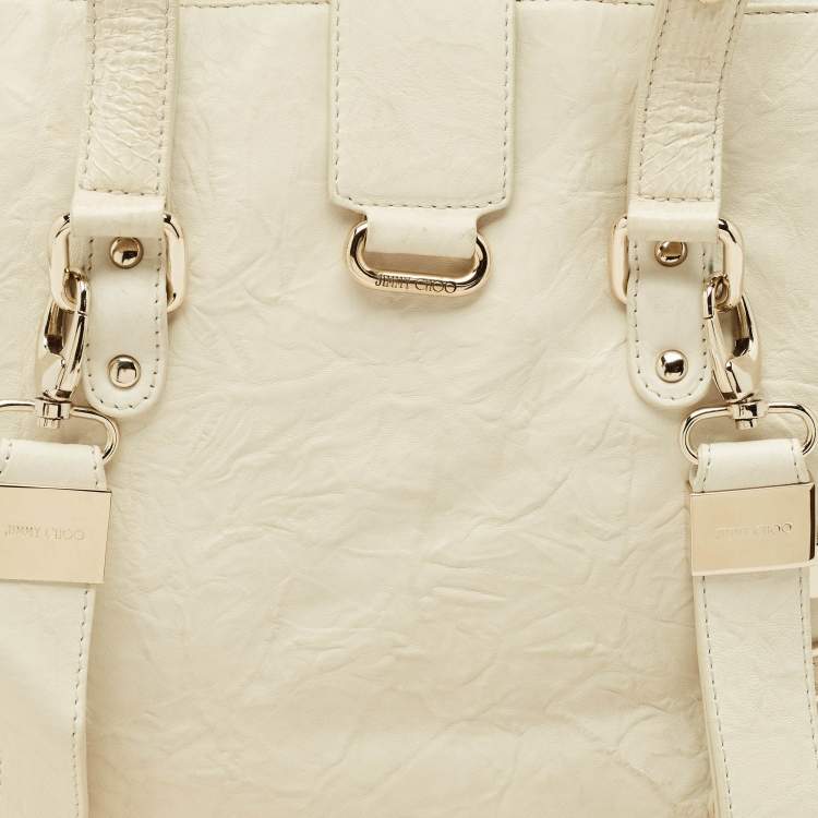 Pre Owned Jimmy Choo Off White Leather and Snakeskin Trim Bree Bag