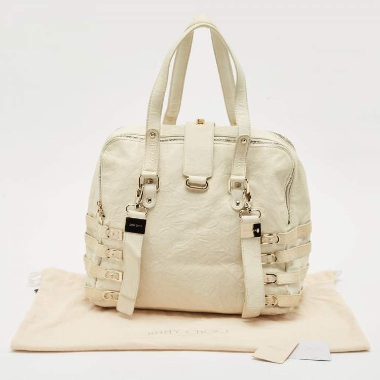 Pre Owned Jimmy Choo Off White Leather and Snakeskin Trim Bree Bag
