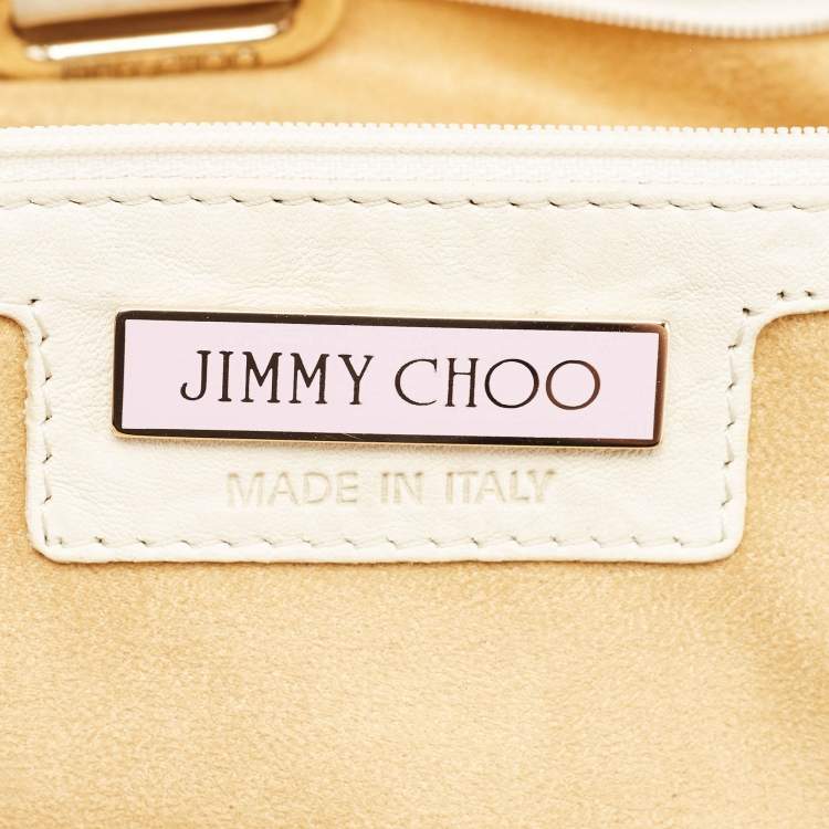 Pre Owned Jimmy Choo Off White Leather and Snakeskin Trim Bree Bag