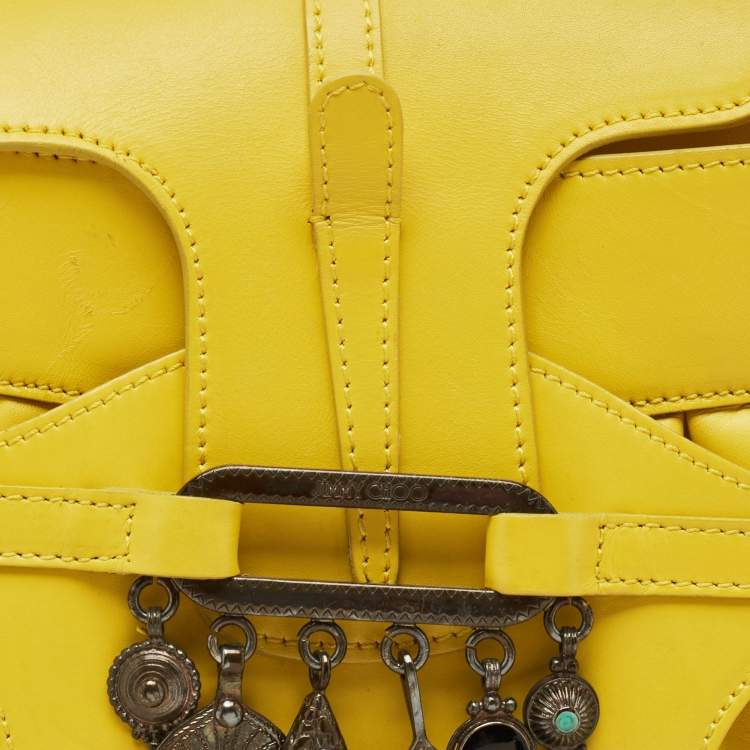 Pre Owned Jimmy Choo Yellow Leather Tulita Charm Shoulder Bag