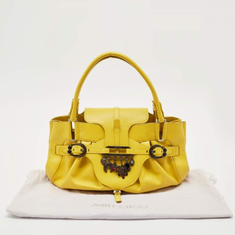 Pre Owned Jimmy Choo Yellow Leather Tulita Charm Shoulder Bag