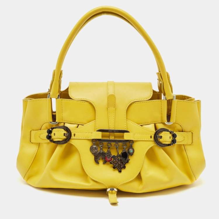 Pre Owned Jimmy Choo Yellow Leather Tulita Charm Shoulder Bag
