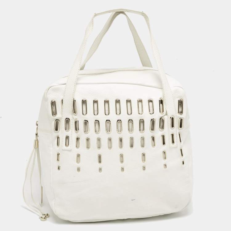 Pre Owned Jimmy Choo White Leather Dessy Satchel