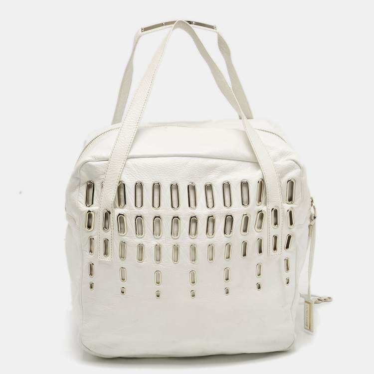 Pre Owned Jimmy Choo White Leather Dessy Satchel