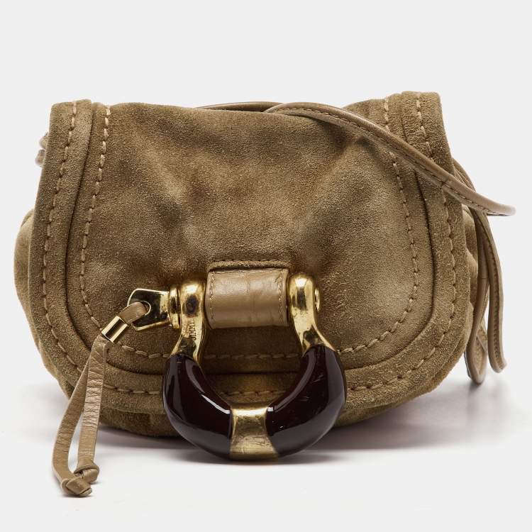 Pre Owned Jimmy Choo Light Brown Suede Mini Flap Crossbody Bag