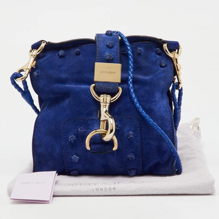 Pre Owned Jimmy Choo Blue Suede Flap Crossbody Bag