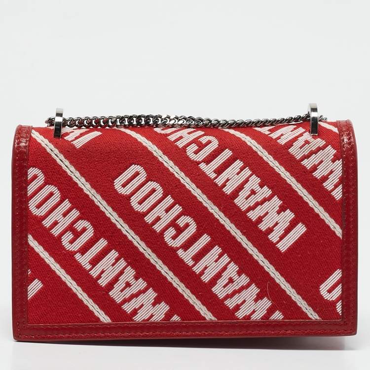 Pre Owned Jimmy Choo Red Canvas and Leather Finley Logo Crossbody Bag