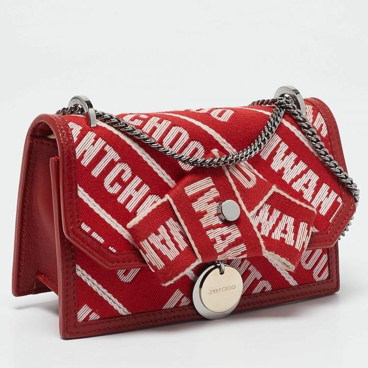 Pre Owned Jimmy Choo Red Canvas and Leather Finley Logo Crossbody Bag