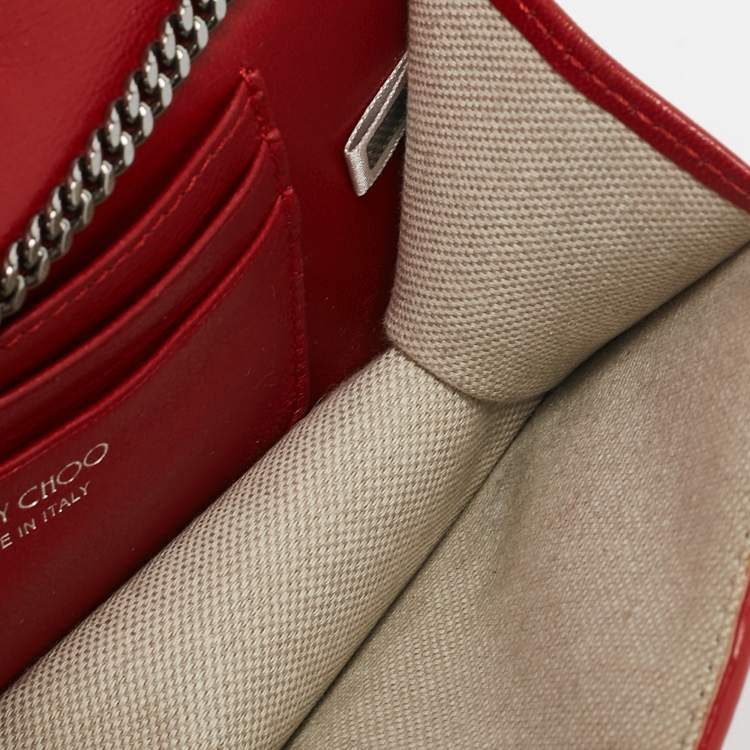 Pre Owned Jimmy Choo Red Canvas and Leather Finley Logo Crossbody Bag