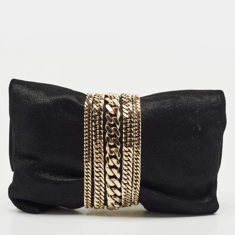 Pre Owned Jimmy Choo Black Shimmer Suede Chandra Chain Clutch