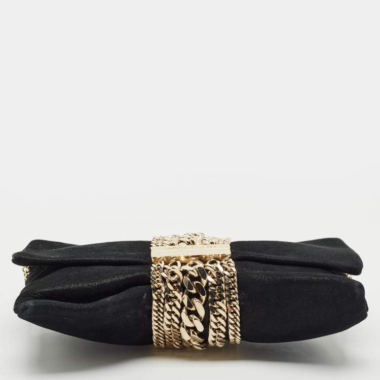 Pre Owned Jimmy Choo Black Shimmer Suede Chandra Chain Clutch