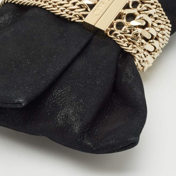 Pre Owned Jimmy Choo Black Shimmer Suede Chandra Chain Clutch
