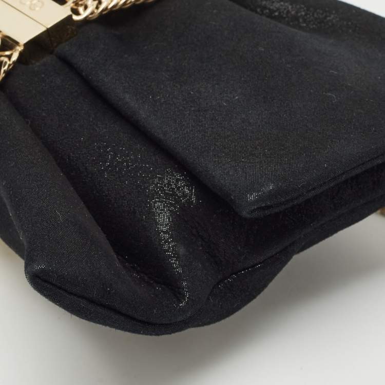 Pre Owned Jimmy Choo Black Shimmer Suede Chandra Chain Clutch
