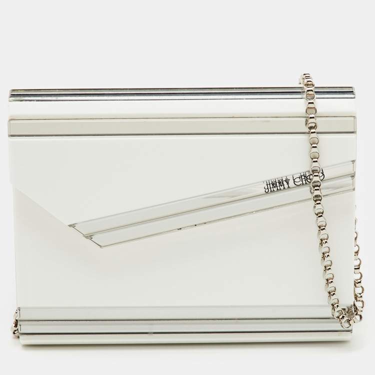 Pre Owned Jimmy Choo White Acrylic Perspex Candy Chain Clutch