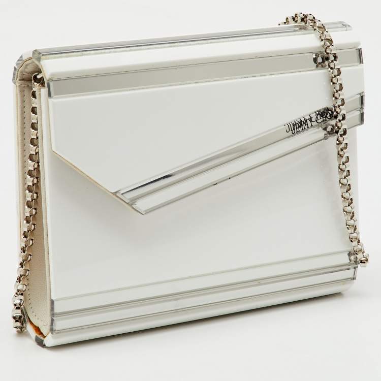 Pre Owned Jimmy Choo White Acrylic Perspex Candy Chain Clutch
