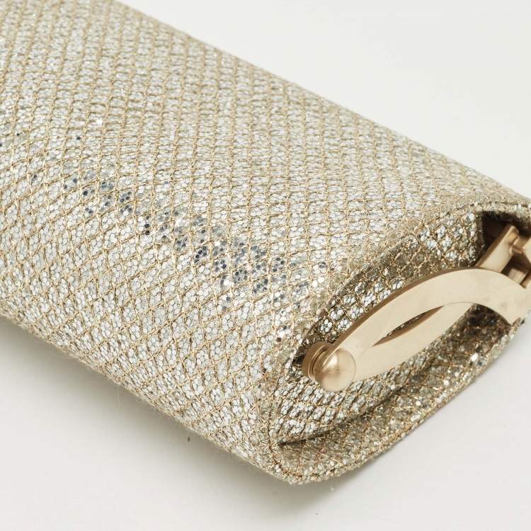 مملوكة مسبقًا Jimmy Choo Gold Glitter Lurex Fabric Twill Tube Clutch