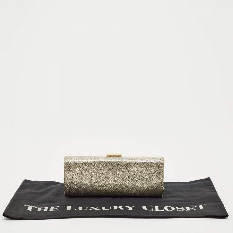 مملوكة مسبقًا Jimmy Choo Gold Glitter Lurex Fabric Twill Tube Clutch
