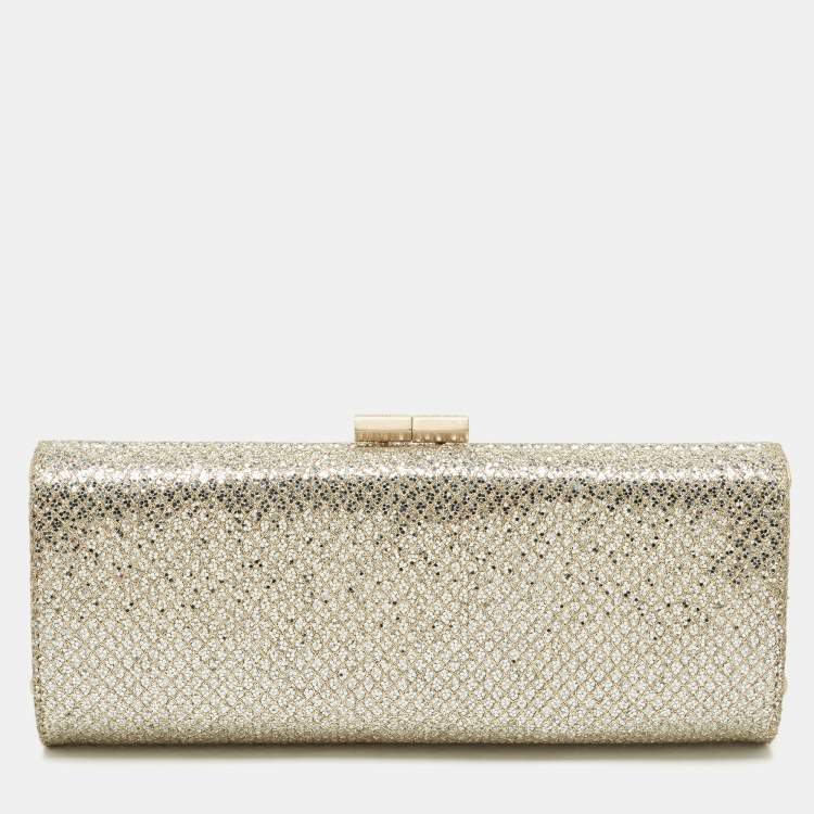 مملوكة مسبقًا Jimmy Choo Gold Glitter Lurex Fabric Twill Tube Clutch
