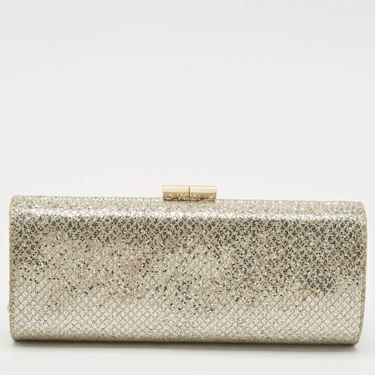 مملوكة مسبقًا Jimmy Choo Gold Glitter Lurex Fabric Twill Tube Clutch