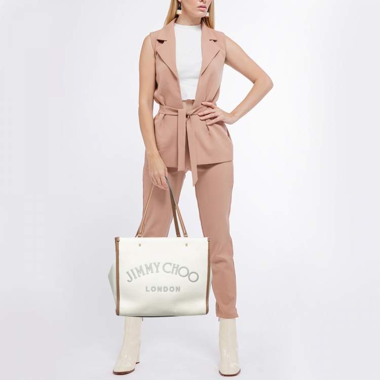 Pre Owned Jimmy Choo Tan/natural Canvas Varenne Tote