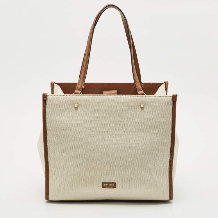Pre Owned Jimmy Choo Tan/natural Canvas Varenne Tote