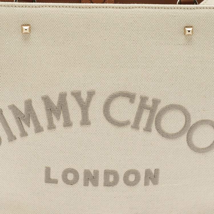 Pre Owned Jimmy Choo Tan/natural Canvas Varenne Tote