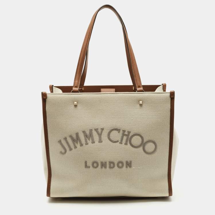 Pre Owned Jimmy Choo Tan/natural Canvas Varenne Tote