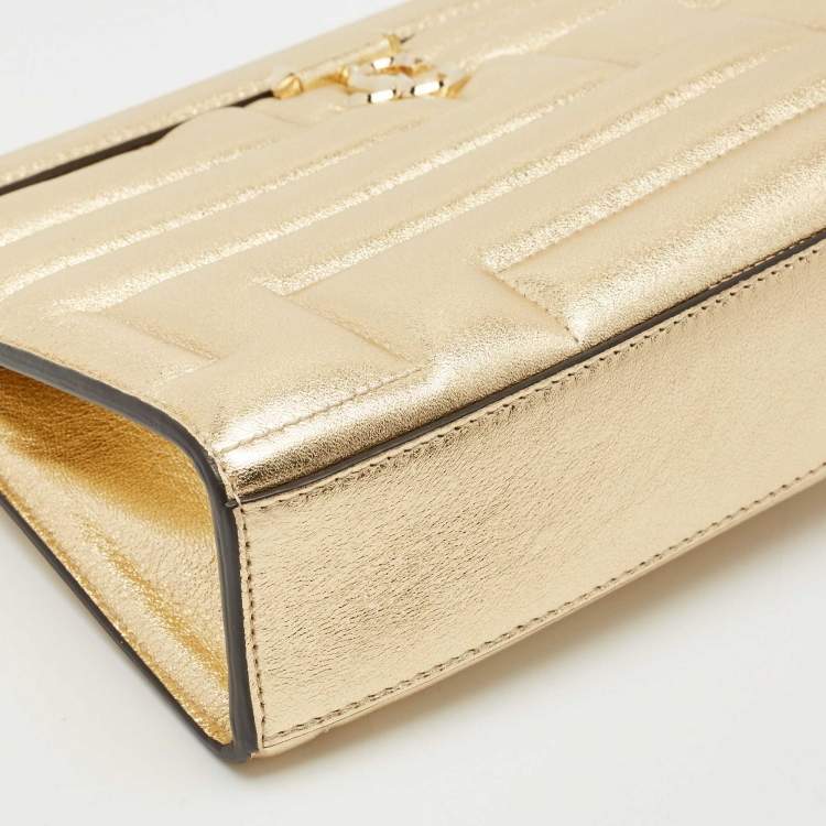 Pre Owned Jimmy Choo Gold Quilted Leather Avenue Clutch
