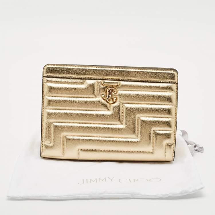 Pre Owned Jimmy Choo Gold Quilted Leather Avenue Clutch