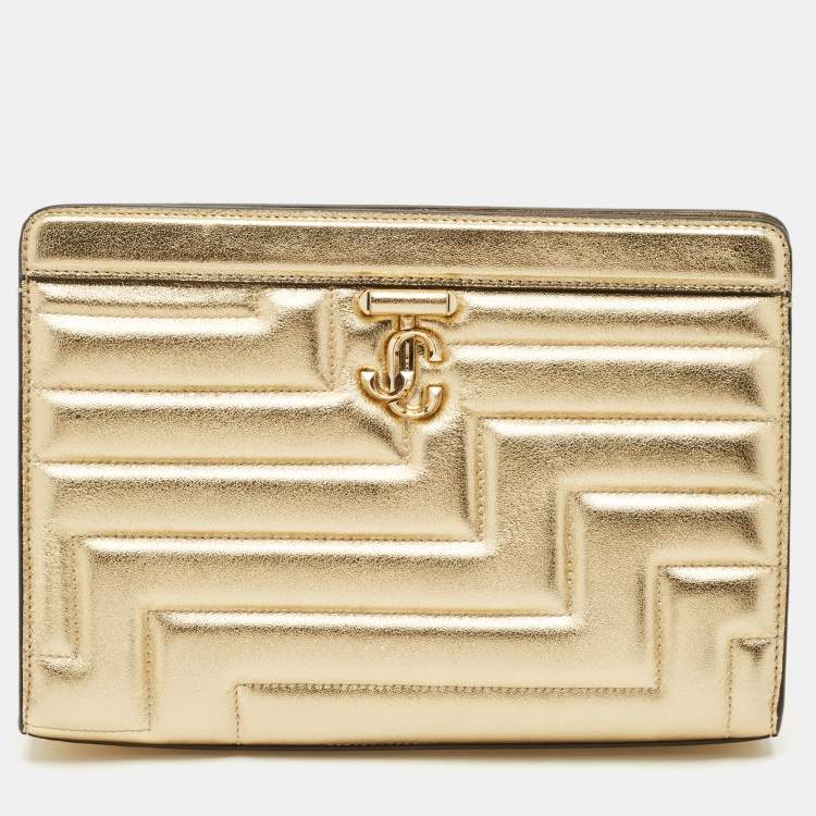 Pre Owned Jimmy Choo Gold Quilted Leather Avenue Clutch