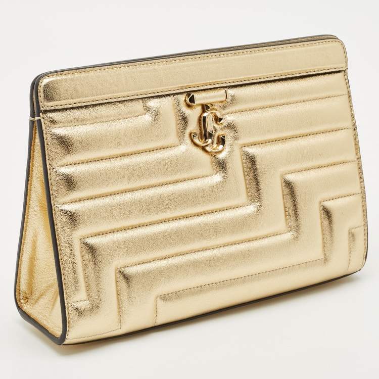 Pre Owned Jimmy Choo Gold Quilted Leather Avenue Clutch