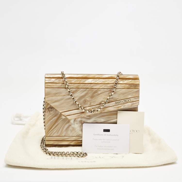 Pre Owned Jimmy Choo Brown Marble Effect Acrylic Candy Chain Clutch
