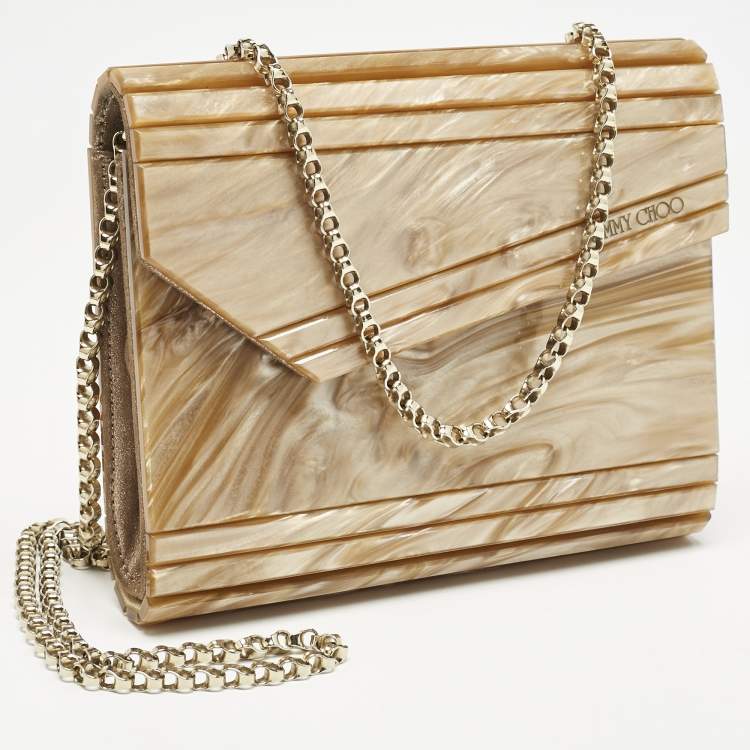 Pre Owned Jimmy Choo Brown Marble Effect Acrylic Candy Chain Clutch